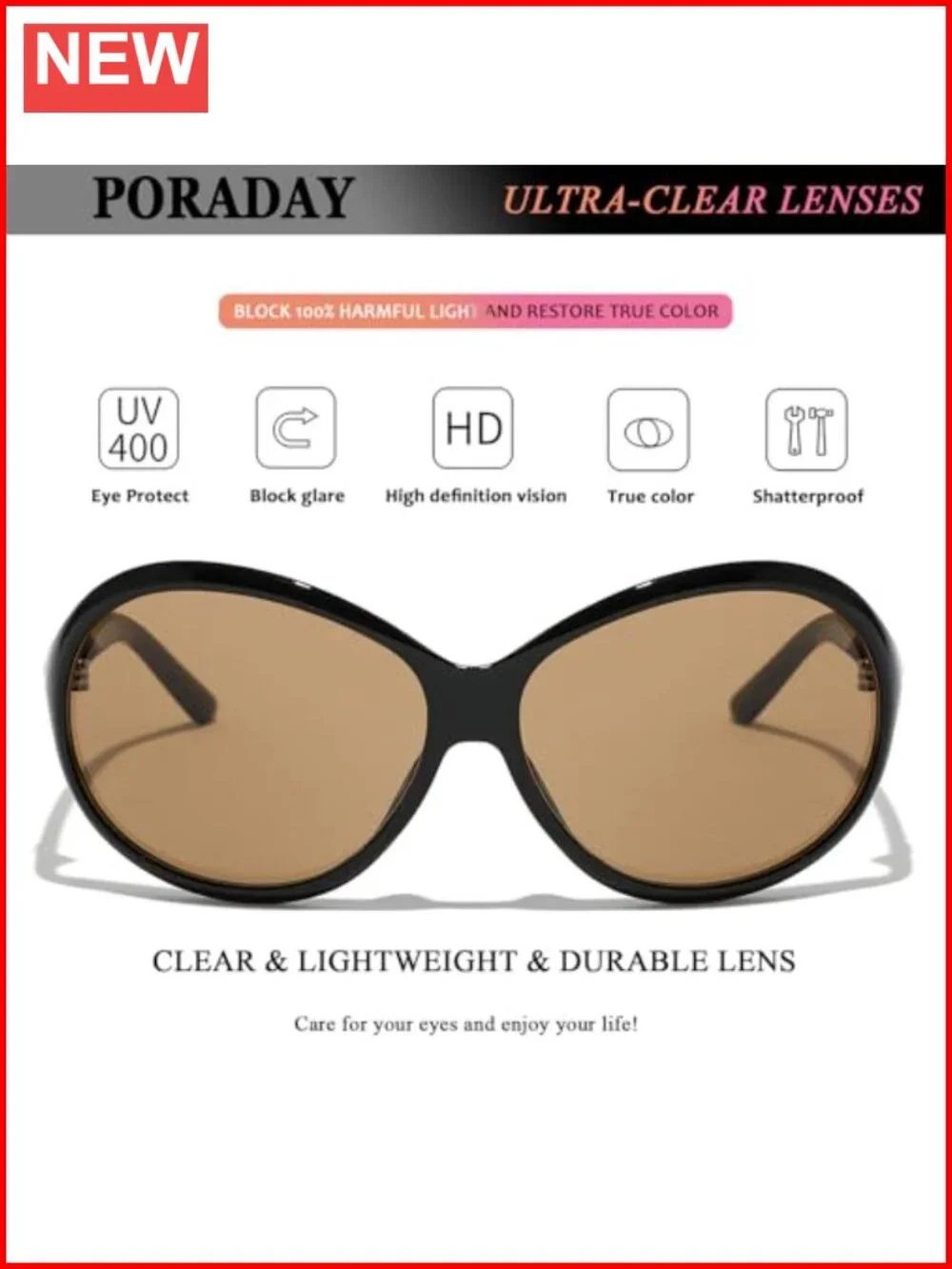 Women's Oversized Wrap Around Sunglasses UV400 Protection Retro Oval Shades